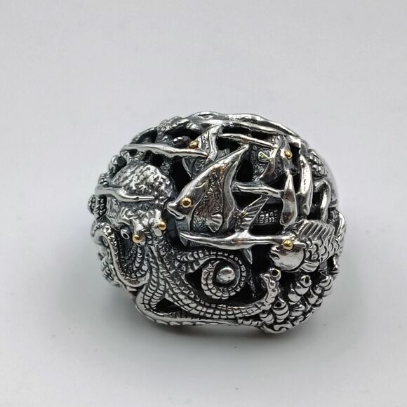 Samuel B Behnam Sterling Silver 925 18K Gold Sea Creatures Cocktail Ring Sz 7 - Picture 2 of 14